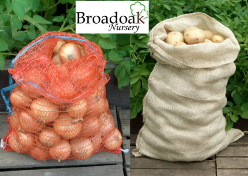3 Jute Hessian Potato Sacks 25kg & 3 Onion Nets 5kg