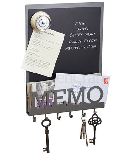 Vintage Magnetic Memo Board, Blackboard, Key Hooks & Letter Holder
